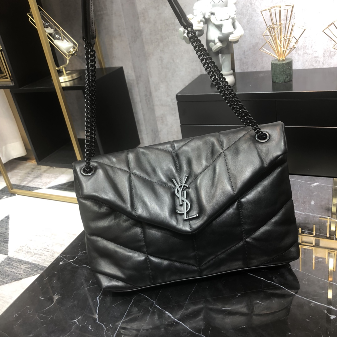 Saint Laurent Loulou Puffer Lambskin Shoulder Bag Handbag Black 577475 Black